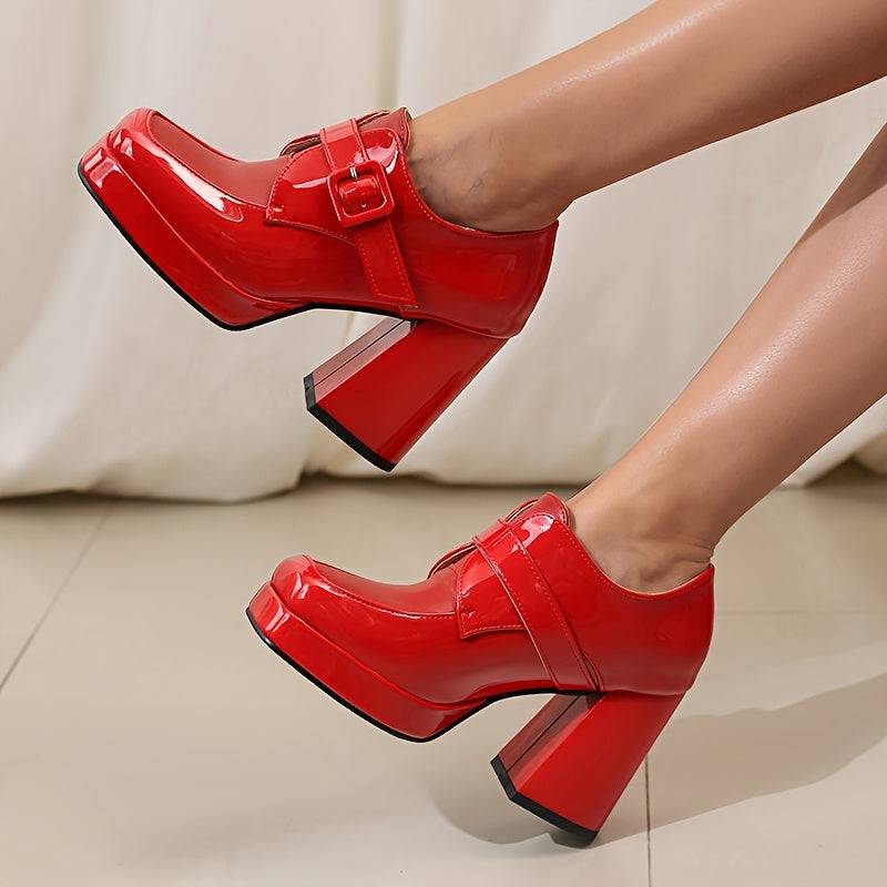 VougeVamp Elegant Ankle-High Platform Pumps – Chunky Heel Work Shoes for All-Season Wear - VougeVampUK