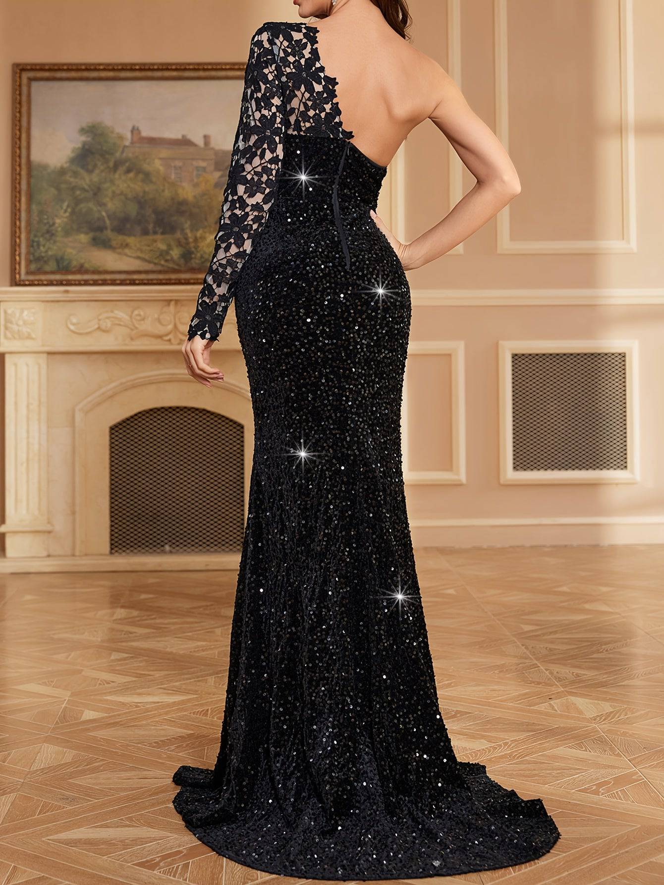 Elegant One-Shoulder Sequin Bridesmaid Dress – Sleeveless Bodycon Gown for Wedding Parties