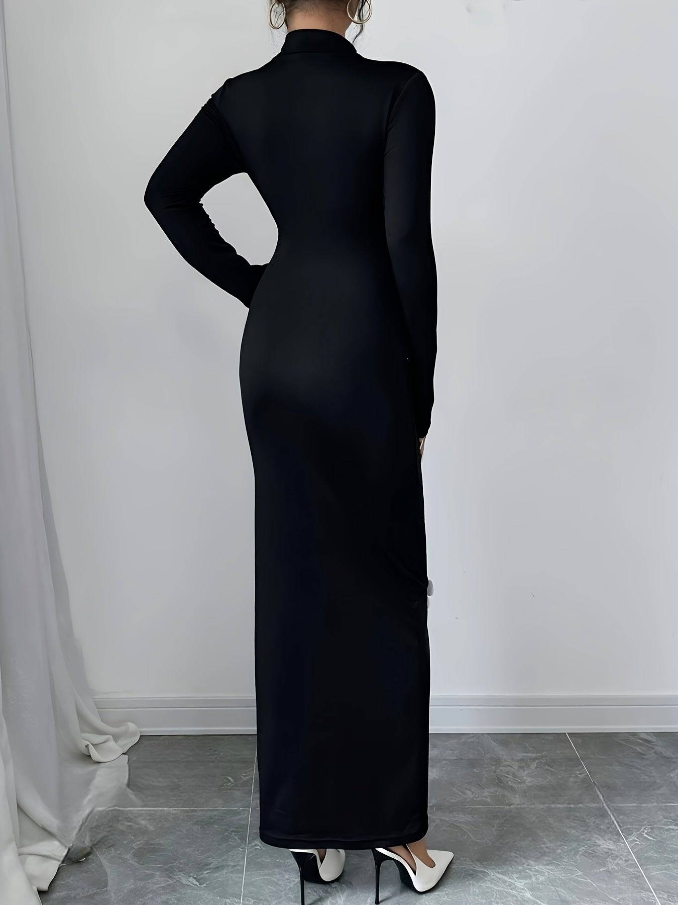 VougeVamp Elegant Floral High Neck Bodycon Dress – Fall & Winter Slim Fit Knit Dress for Women - VougeVampUK