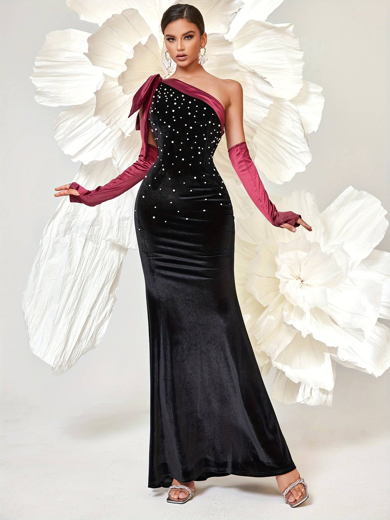 VougeVamp Elegant Sleeveless Formal Dress with Bead Decor & Bow Shoulder – Mermaid Hem Evening Gown - VougeVampUK