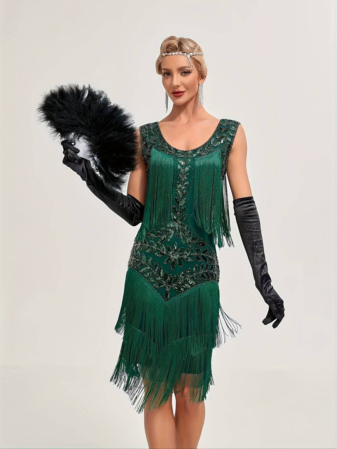 VougeVamp Sequin-Embellished Vintage Flapper Fringe Dress: Gatsby-Inspired Party Dress