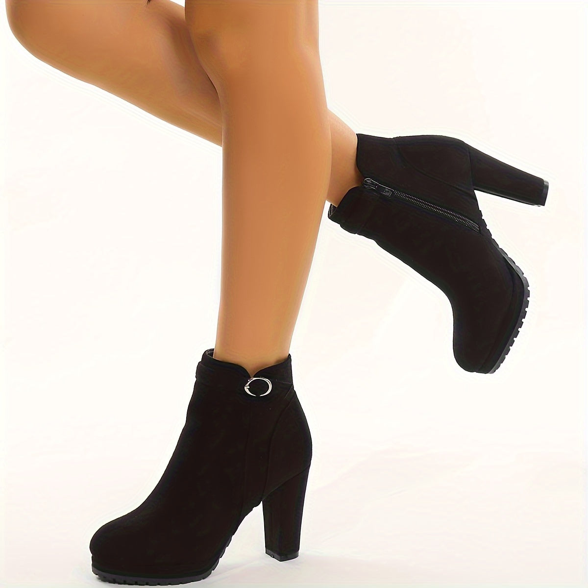 VougeVamp Women's Wedge Heel Ankle Boots – Round Toe, Side Zipper, Comfortable & Stylish - VougeVampUK