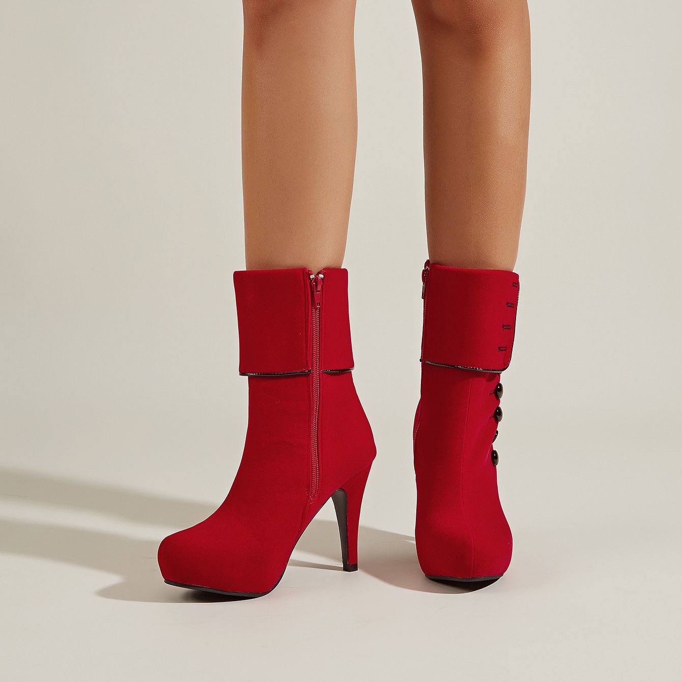 VougeVamp Women's Stiletto High Heel Ankle Boots – Round Toe with Side Zipper Closure - VougeVampUK