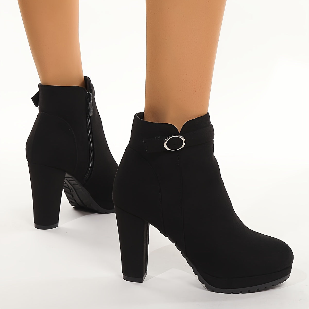 VougeVamp Women's Wedge Heel Ankle Boots – Round Toe, Side Zipper, Comfortable & Stylish - VougeVampUK