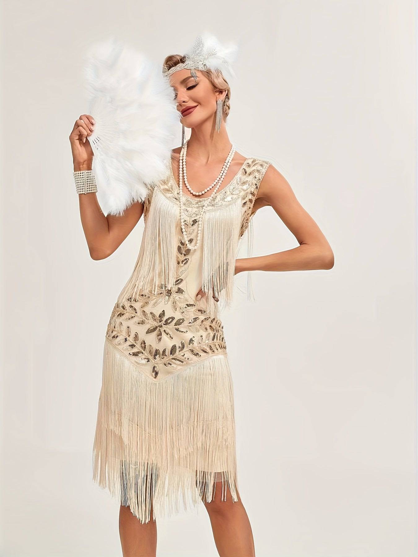 VougeVamp Sequin-Embellished Vintage Flapper Fringe Dress: Gatsby-Inspired Party Dress