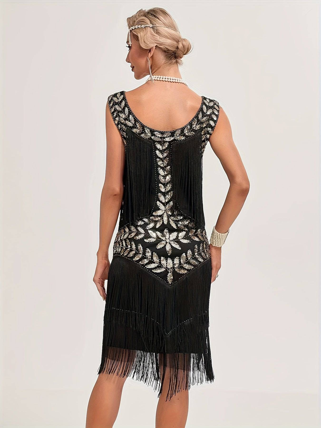 VougeVamp Sequin-Embellished Vintage Flapper Fringe Dress: Gatsby-Inspired Party Dress