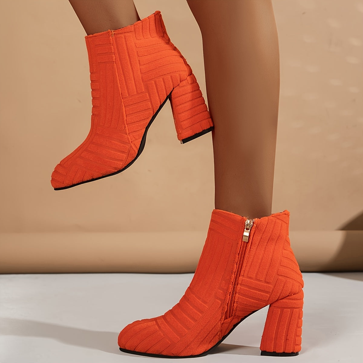 VougeVamp High Heel Ankle Booties – Flannel Block Heel Platform Boots with Pointed Toe & Zipper Closure - VougeVampUK