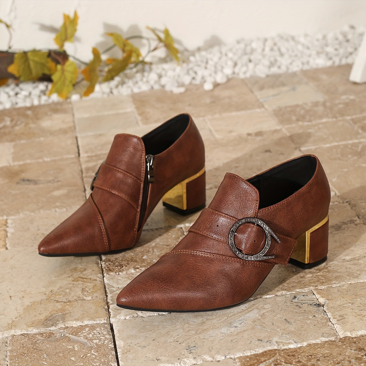 VougeVamp Elegant Faux Cover High Heel Pumps – Chunky Heel, Pointed Toe & Side Zipper - VougeVampUK