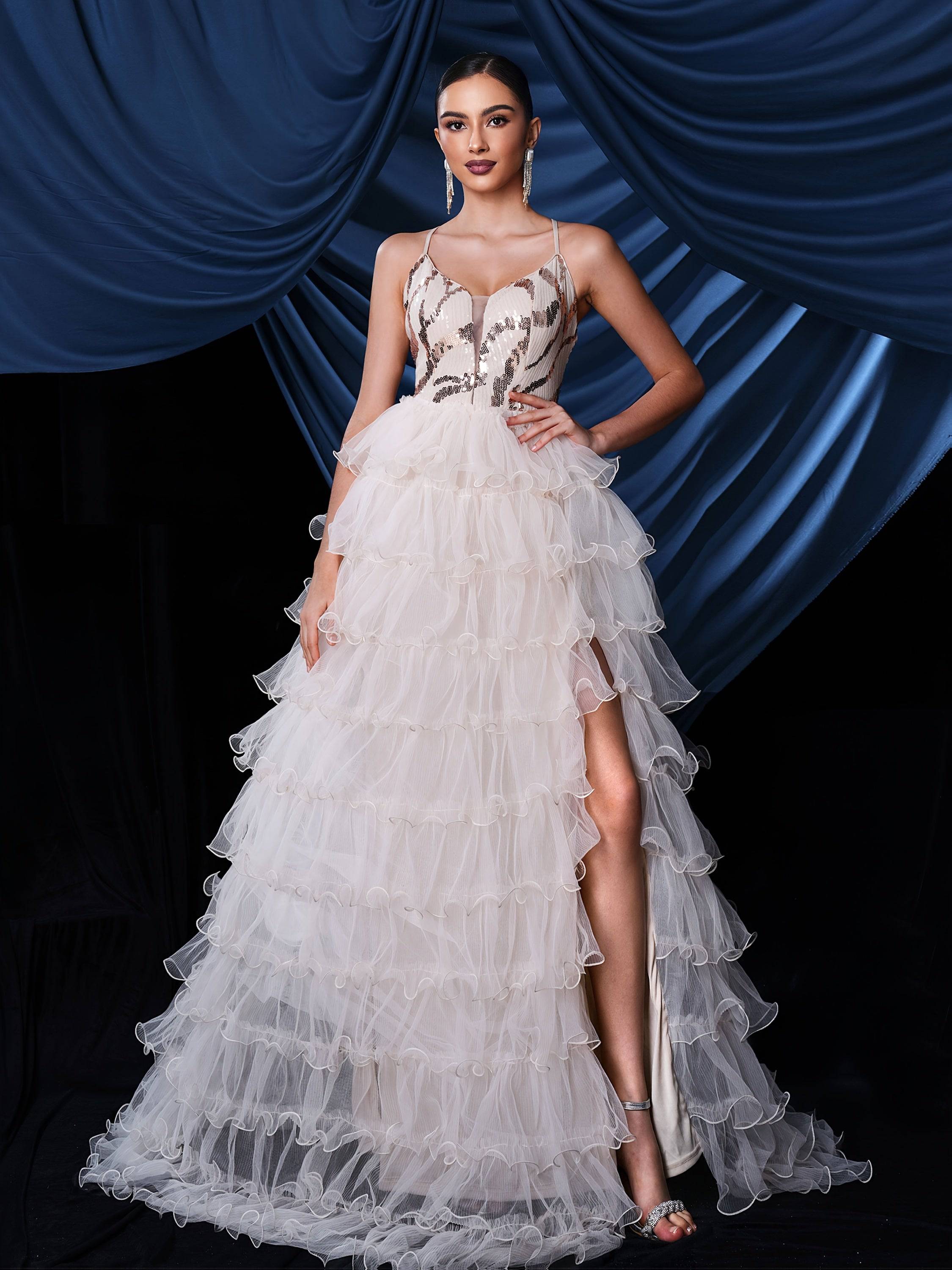 VougeVamp Elegant Backless High-Thigh Mesh Dress – Sequin Panel Evening Gown for Women - VougeVampUK