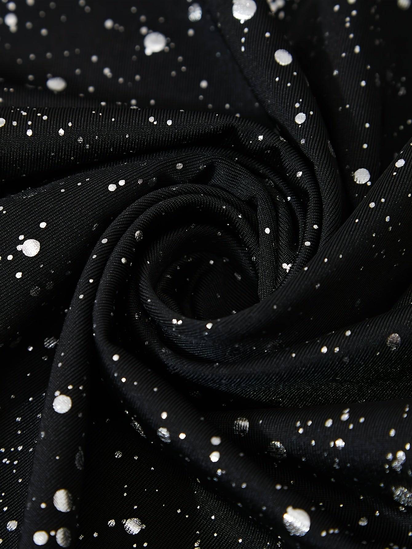 VougeVamp Elegant Red Starry Sky Maxi Dress – Long Sleeve Pleated Gown for Parties & Evening Events