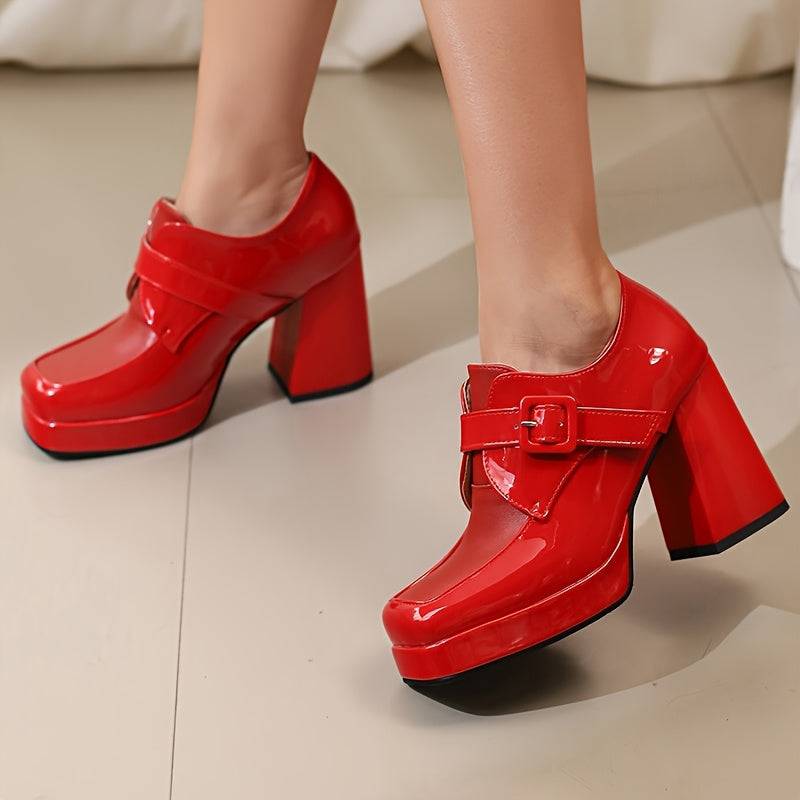 VougeVamp Elegant Ankle-High Platform Pumps – Chunky Heel Work Shoes for All-Season Wear - VougeVampUK