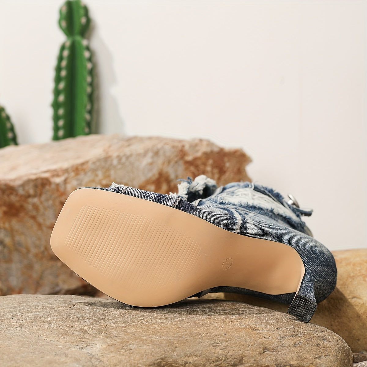 VougeVamp High Stiletto Heel Denim Ankle Boots – Vintage-Inspired Square Toe Western Booties with Buckle Closure - VougeVampUK