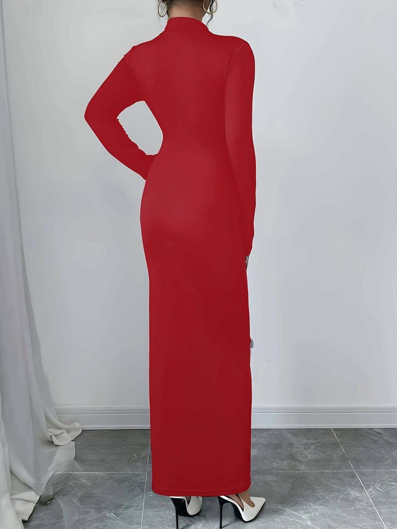 VougeVamp Elegant Floral High Neck Bodycon Dress – Fall & Winter Slim Fit Knit Dress for Women - VougeVampUK