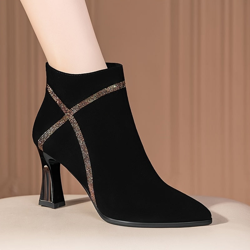 VougeVamp Velvet Chic Ankle Boots – Luxurious Mid-Heel Pointed Toe Booties for Fall & Winter - VougeVampUK