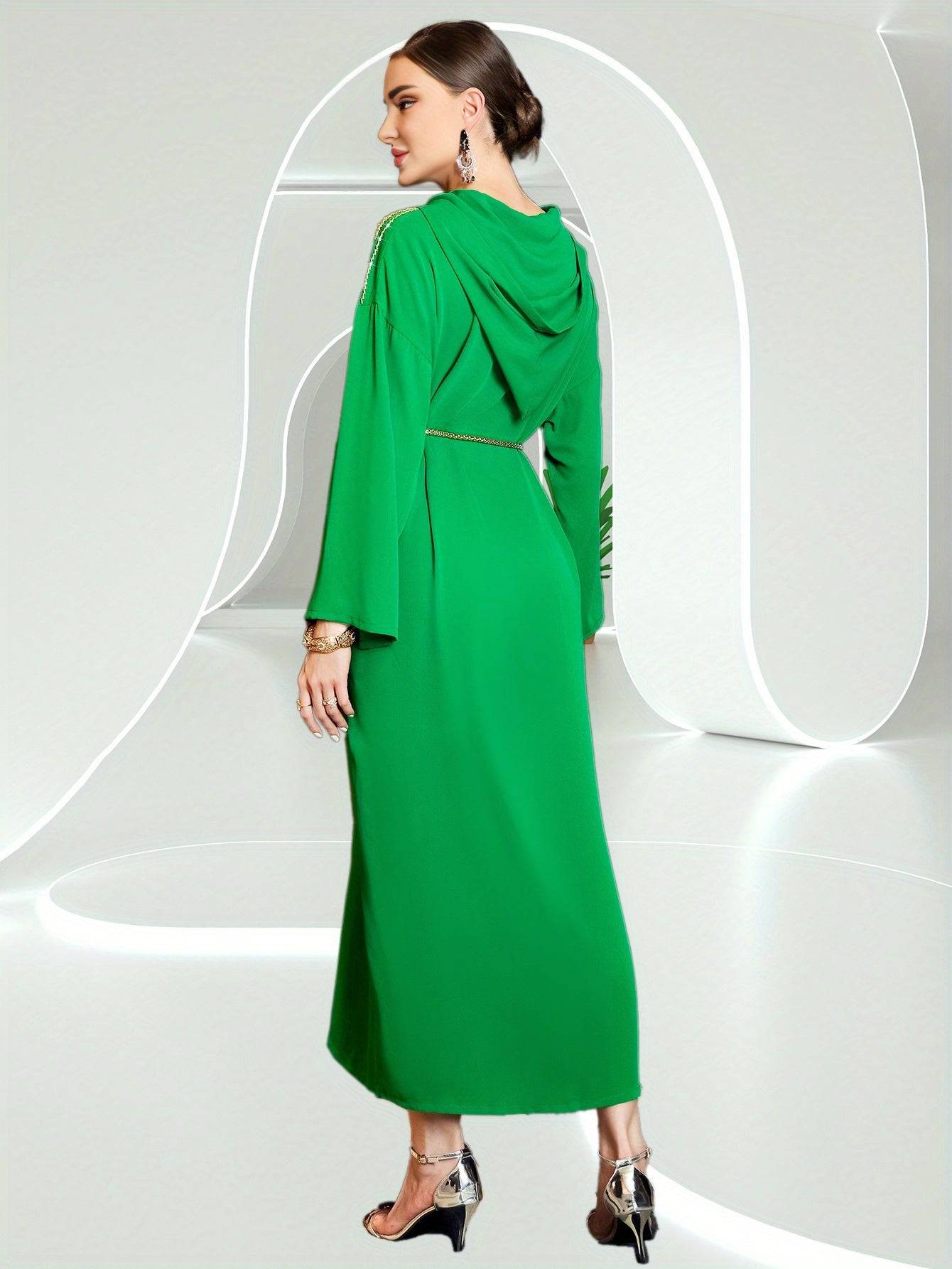 Elegant Handcrafted Rhinestone Kaftan Dress – Luxurious Long Sleeve Maxi for Women - VougeVampUK