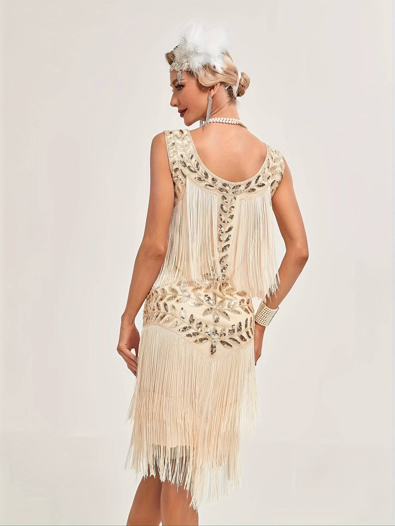 VougeVamp Sequin-Embellished Vintage Flapper Fringe Dress: Gatsby-Inspired Party Dress