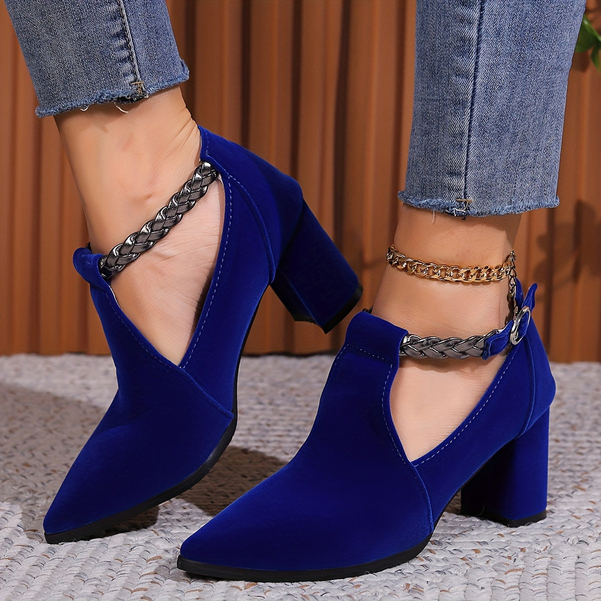 VougeVamp Stylish Pointed Toe Pumps – Women's High Heel Shoes with Cut-out Ankle Strap, Perfect for Work & Formal Occasions