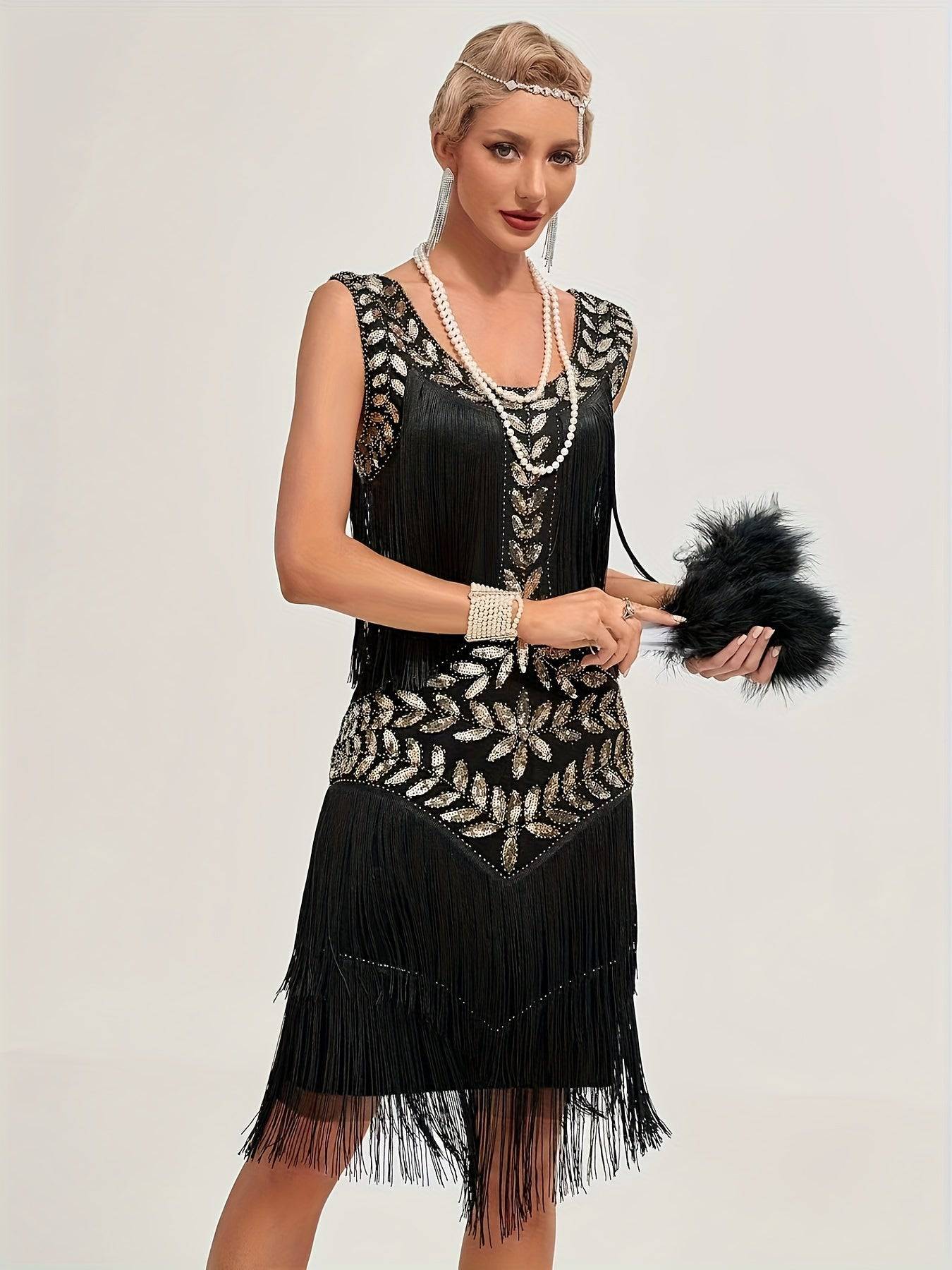 VougeVamp Sequin-Embellished Vintage Flapper Fringe Dress: Gatsby-Inspired Party Dress