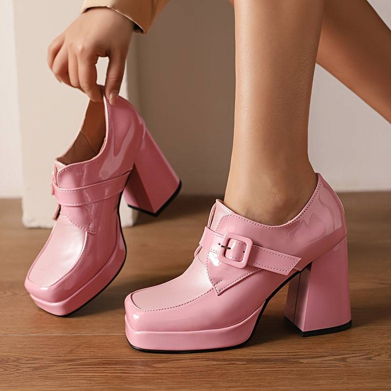 VougeVamp Elegant Ankle-High Platform Pumps – Chunky Heel Work Shoes for All-Season Wear - VougeVampUK