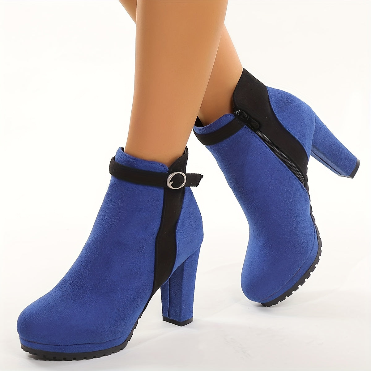 VougeVamp Women's Wedge Heel Ankle Boots – Round Toe, Side Zipper, Comfortable & Stylish - VougeVampUK