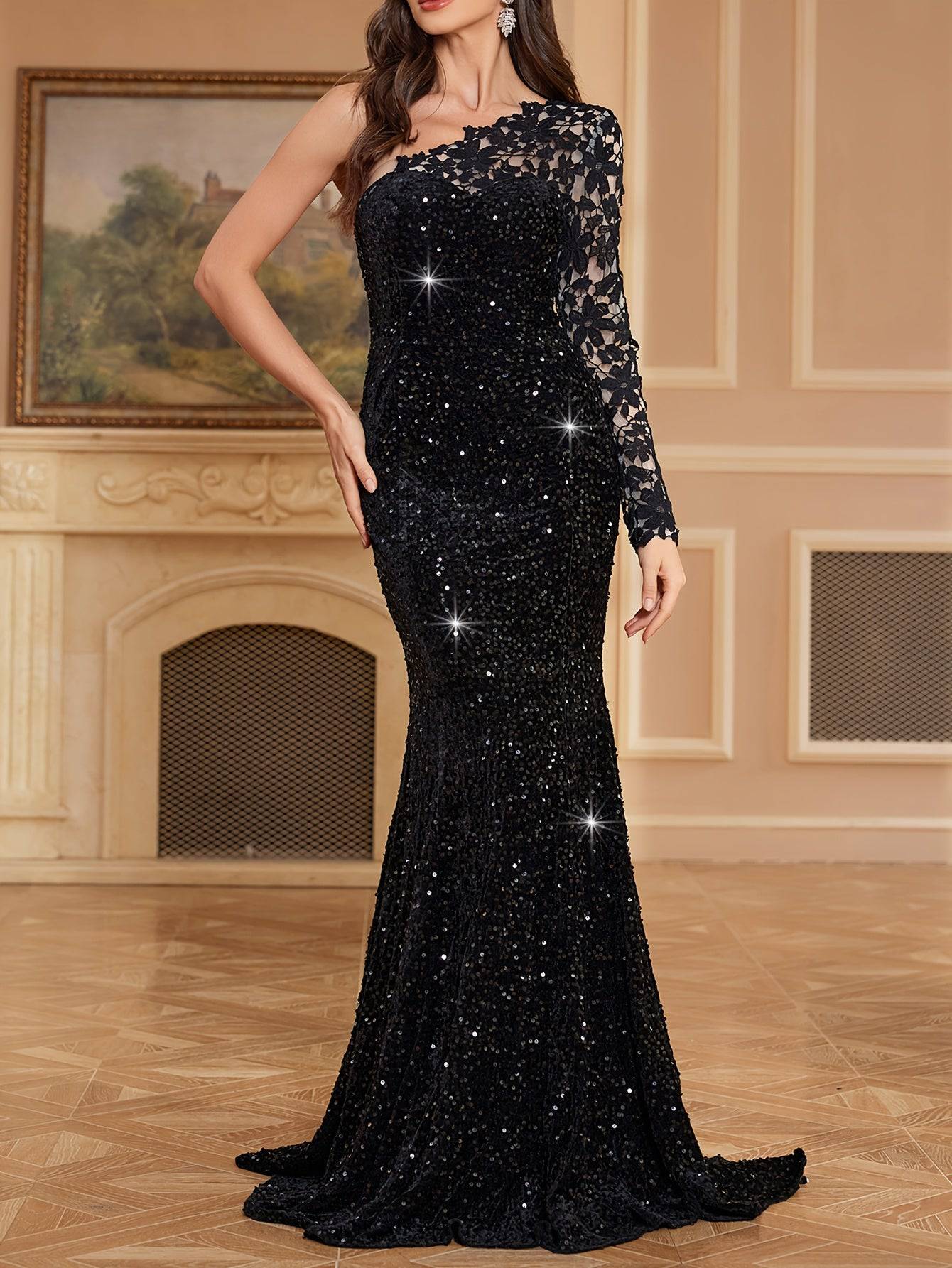Elegant One-Shoulder Sequin Bridesmaid Dress – Sleeveless Bodycon Gown for Wedding Parties