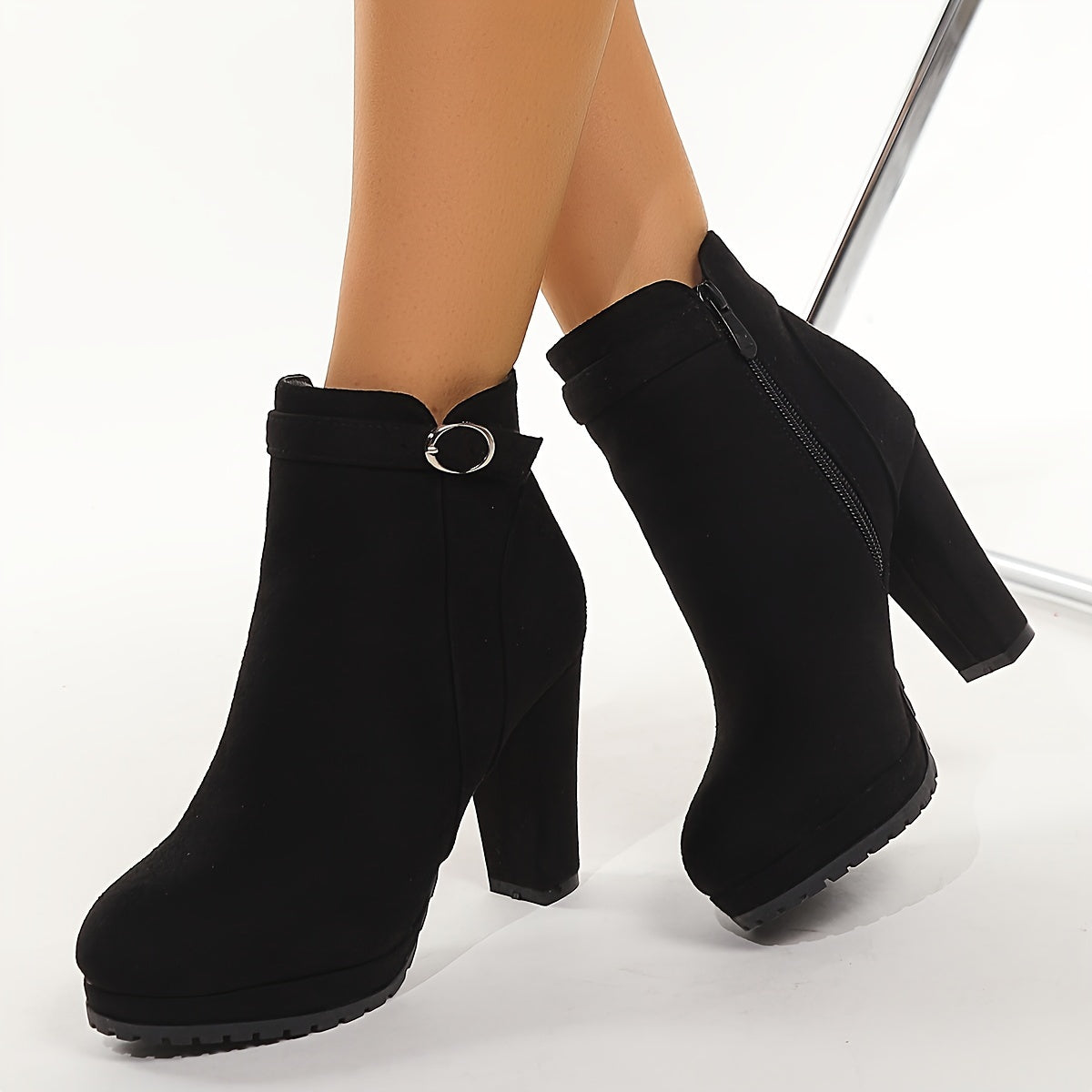 VougeVamp Women's Wedge Heel Ankle Boots – Round Toe, Side Zipper, Comfortable & Stylish - VougeVampUK