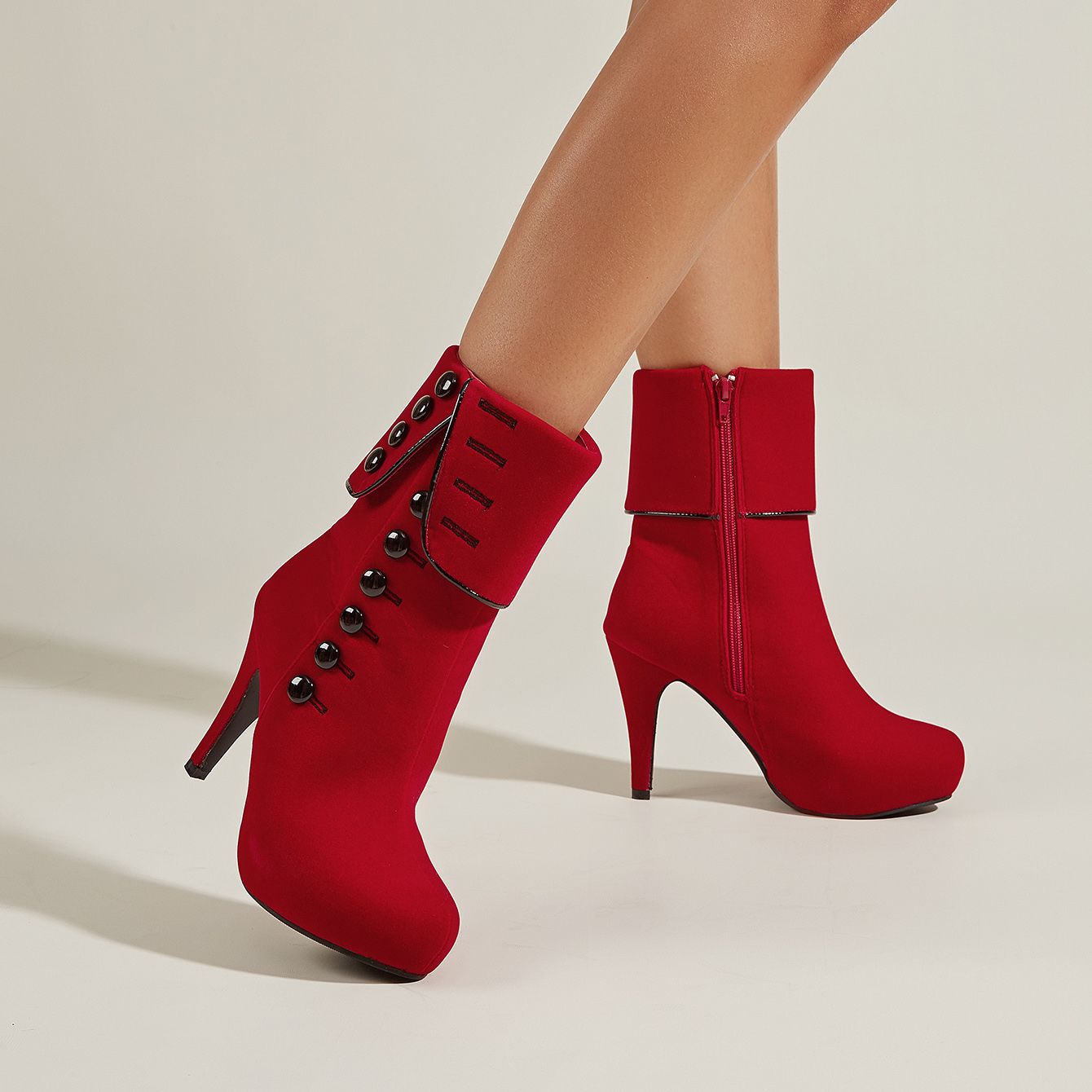 VougeVamp Women's Stiletto High Heel Ankle Boots – Round Toe with Side Zipper Closure - VougeVampUK