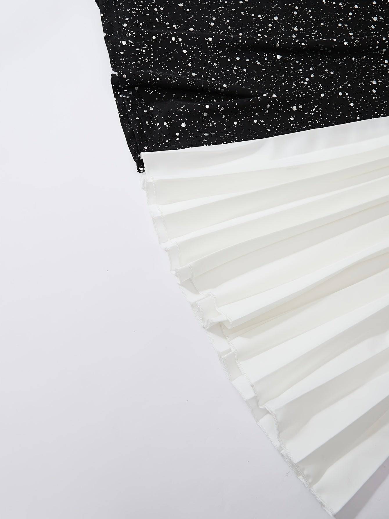 VougeVamp Elegant Red Starry Sky Maxi Dress – Long Sleeve Pleated Gown for Parties & Evening Events