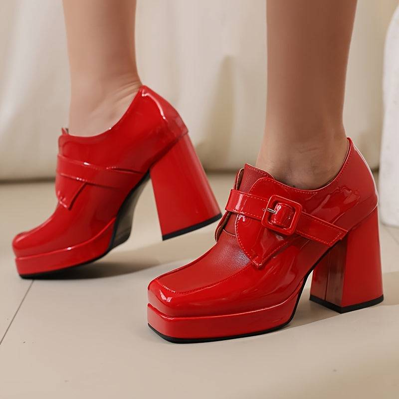 VougeVamp Elegant Ankle-High Platform Pumps – Chunky Heel Work Shoes for All-Season Wear - VougeVampUK