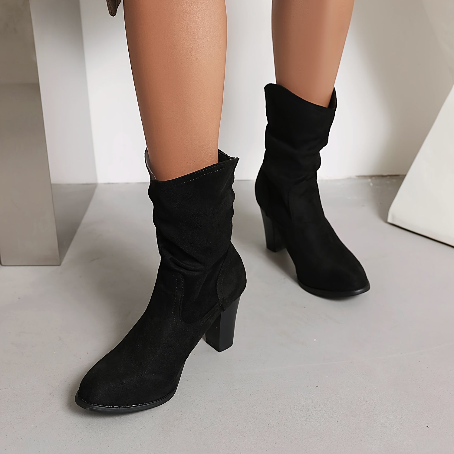 VougeVamp Women's Glitter Buckle Strap High Heel Boots – Chic Round Toe Block Heel Ankle Booties - VougeVampUK