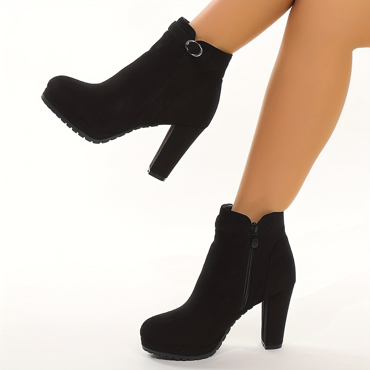 VougeVamp Women's Wedge Heel Ankle Boots – Round Toe, Side Zipper, Comfortable & Stylish - VougeVampUK