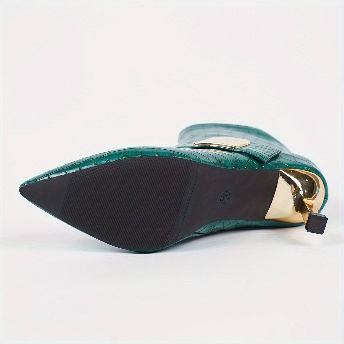 VougeVamp Elegant Strappy Block Heel Pumps – Pointed Toe Ankle Boots with Buckle Detail - VougeVampUK