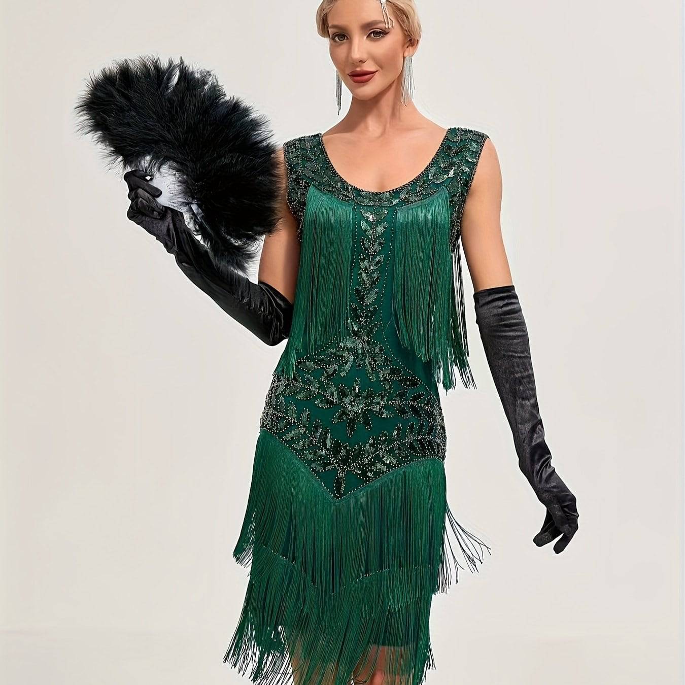 VougeVamp Sequin-Embellished Vintage Flapper Fringe Dress: Gatsby-Inspired Party Dress