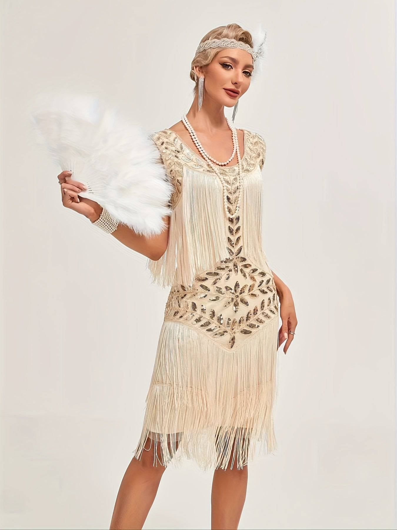 VougeVamp Sequin-Embellished Vintage Flapper Fringe Dress: Gatsby-Inspired Party Dress