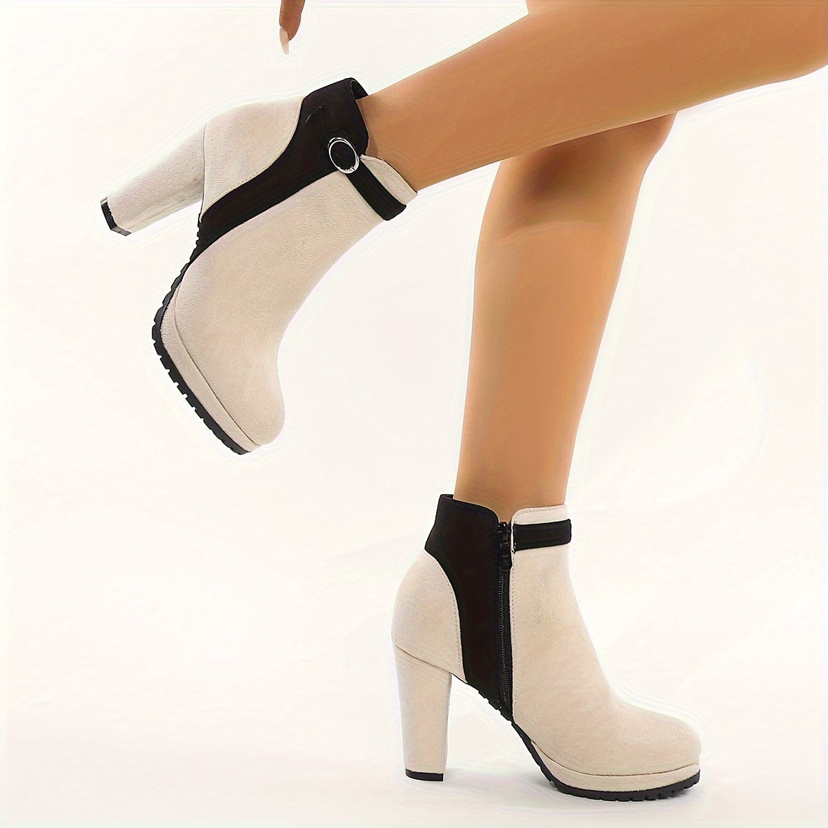 VougeVamp Women's Wedge Heel Ankle Boots – Round Toe, Side Zipper, Comfortable & Stylish - VougeVampUK