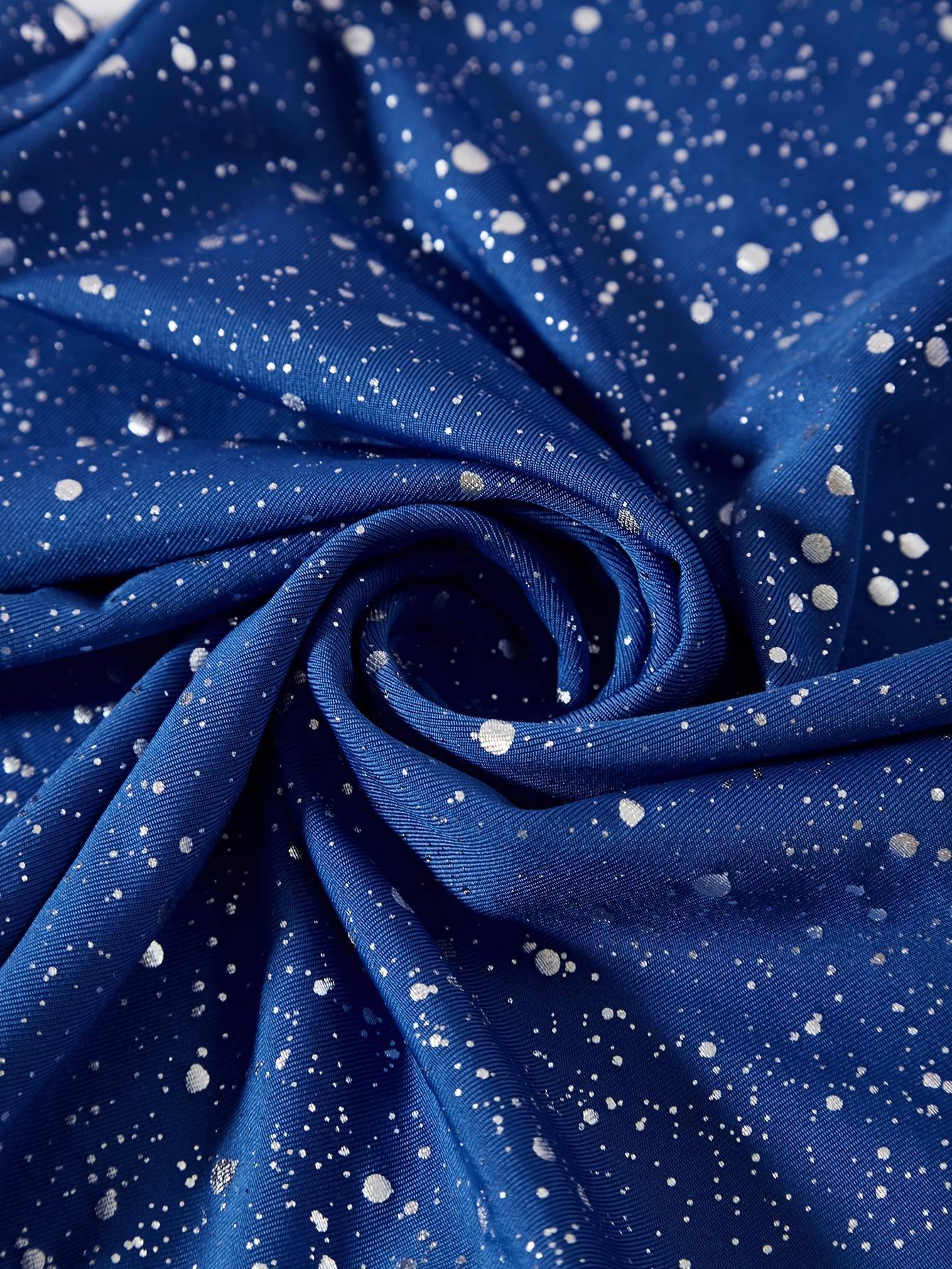 VougeVamp Elegant Red Starry Sky Maxi Dress – Long Sleeve Pleated Gown for Parties & Evening Events