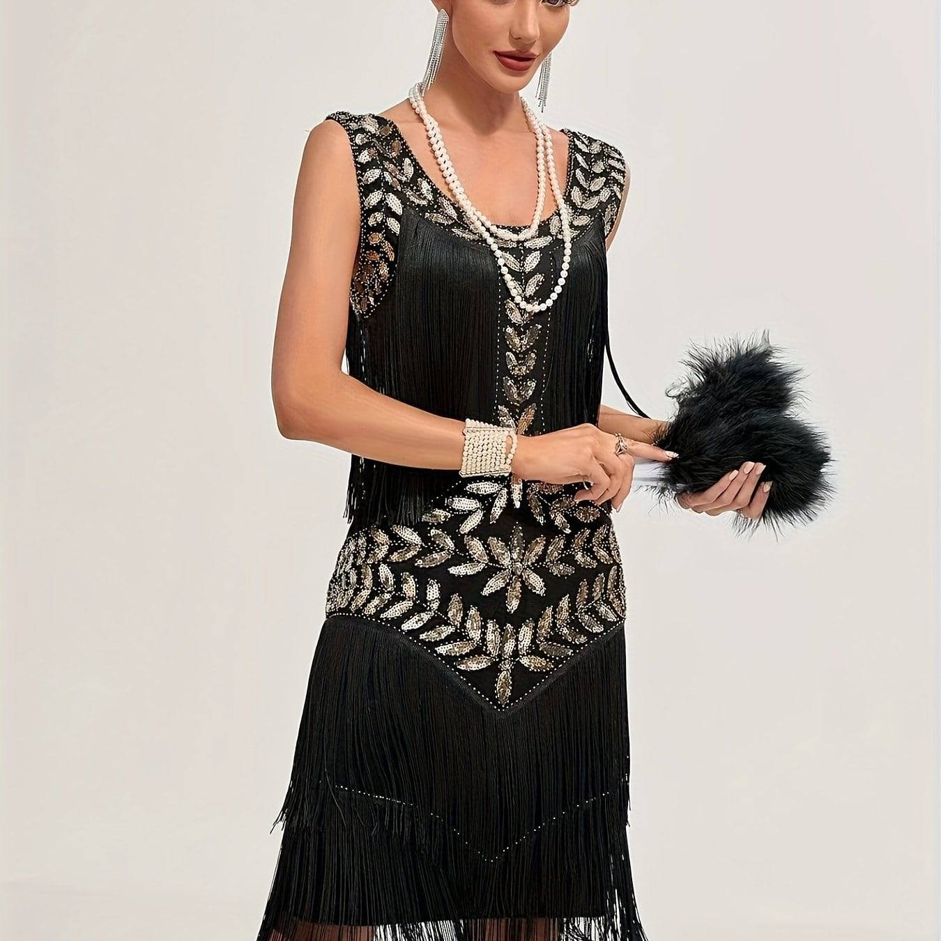 VougeVamp Sequin-Embellished Vintage Flapper Fringe Dress: Gatsby-Inspired Party Dress