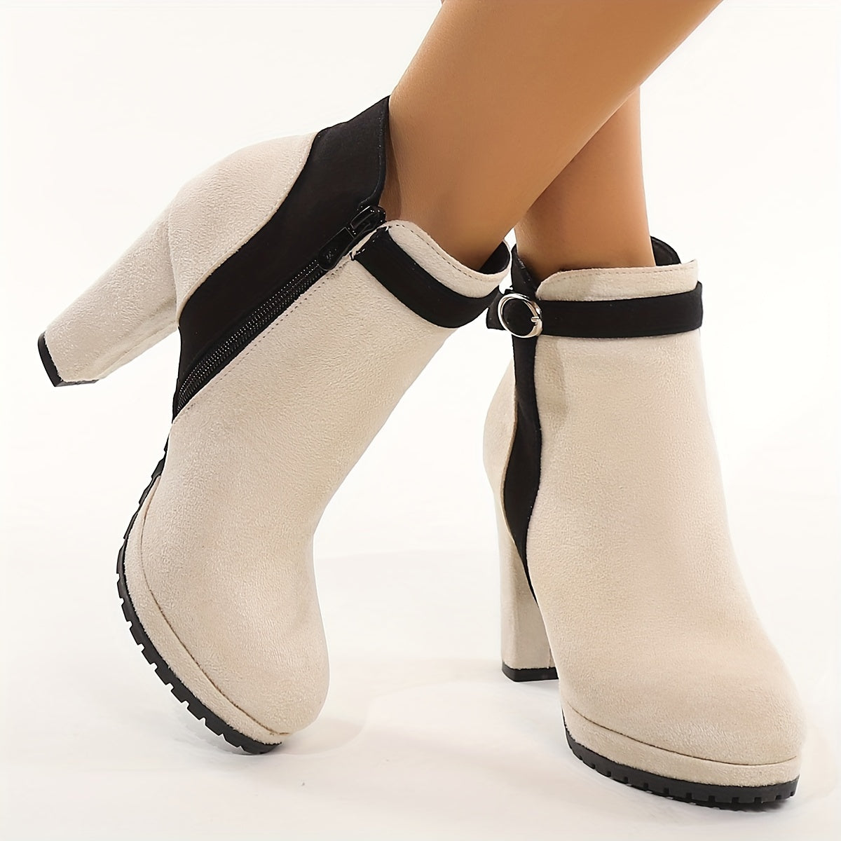 VougeVamp Women's Wedge Heel Ankle Boots – Round Toe, Side Zipper, Comfortable & Stylish - VougeVampUK