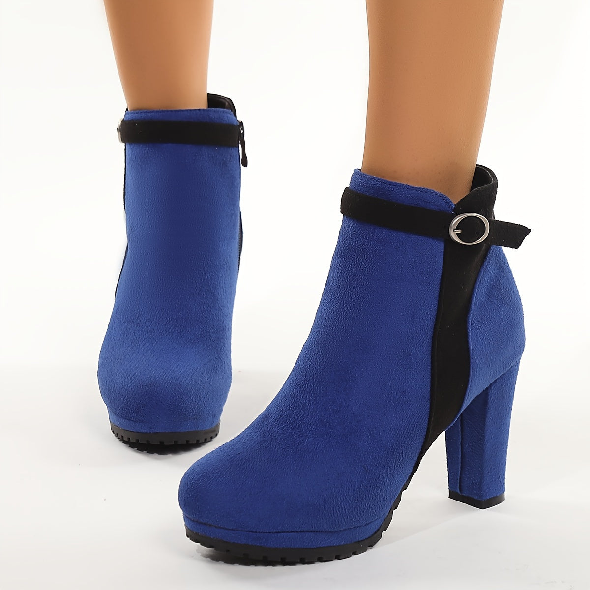 VougeVamp Women's Wedge Heel Ankle Boots – Round Toe, Side Zipper, Comfortable & Stylish - VougeVampUK