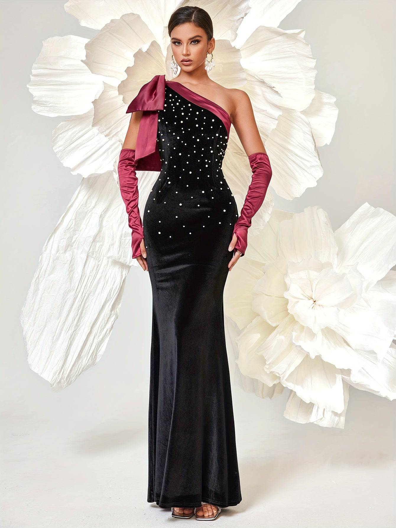 VougeVamp Elegant Sleeveless Formal Dress with Bead Decor & Bow Shoulder – Mermaid Hem Evening Gown - VougeVampUK