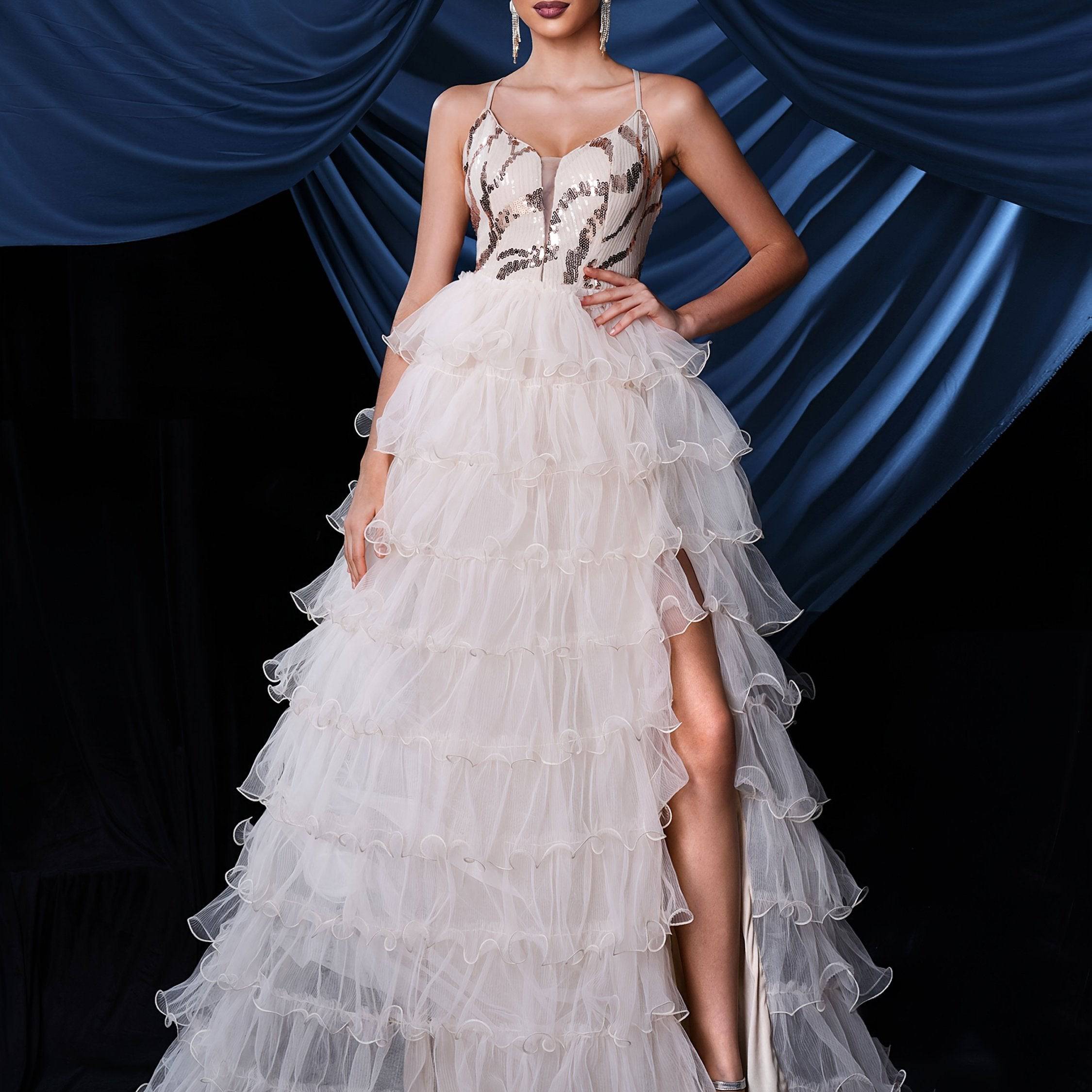 VougeVamp Elegant Backless High-Thigh Mesh Dress – Sequin Panel Evening Gown for Women - VougeVampUK