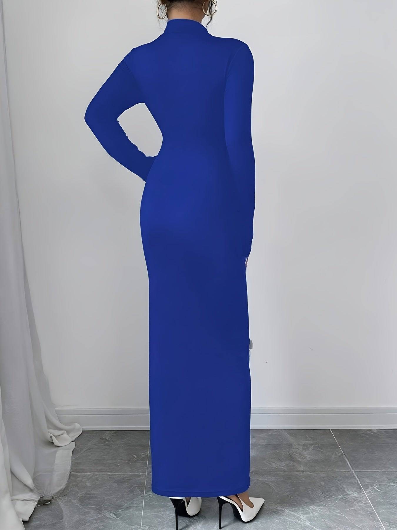 VougeVamp Elegant Floral High Neck Bodycon Dress – Fall & Winter Slim Fit Knit Dress for Women - VougeVampUK