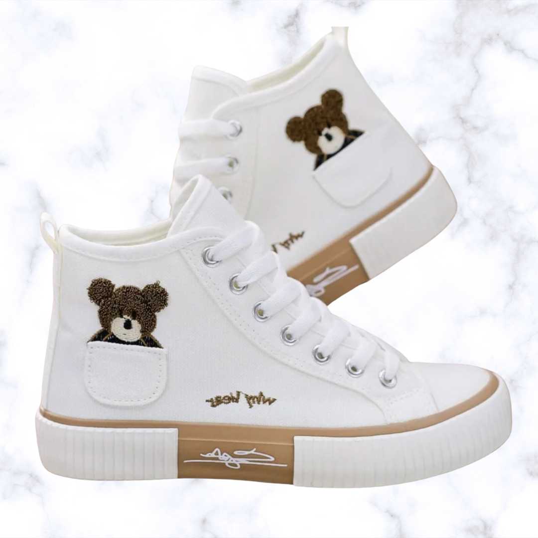 Breathable Canvas Bear Sneakers for Women – Casual High Top Sport Flats, Vulcanized Shoes