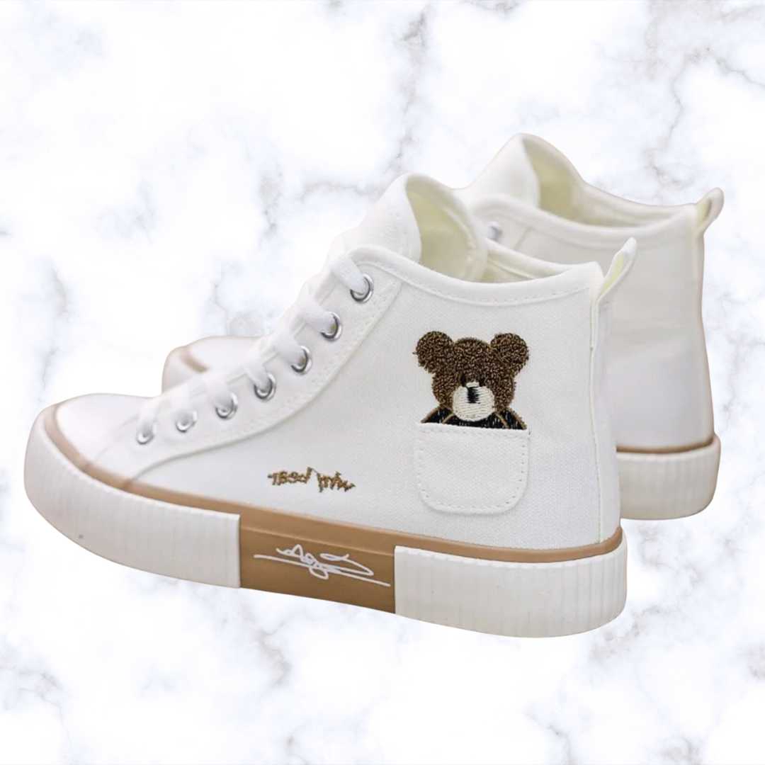 Breathable Canvas Bear Sneakers for Women – Casual High Top Sport Flats, Vulcanized Shoes
