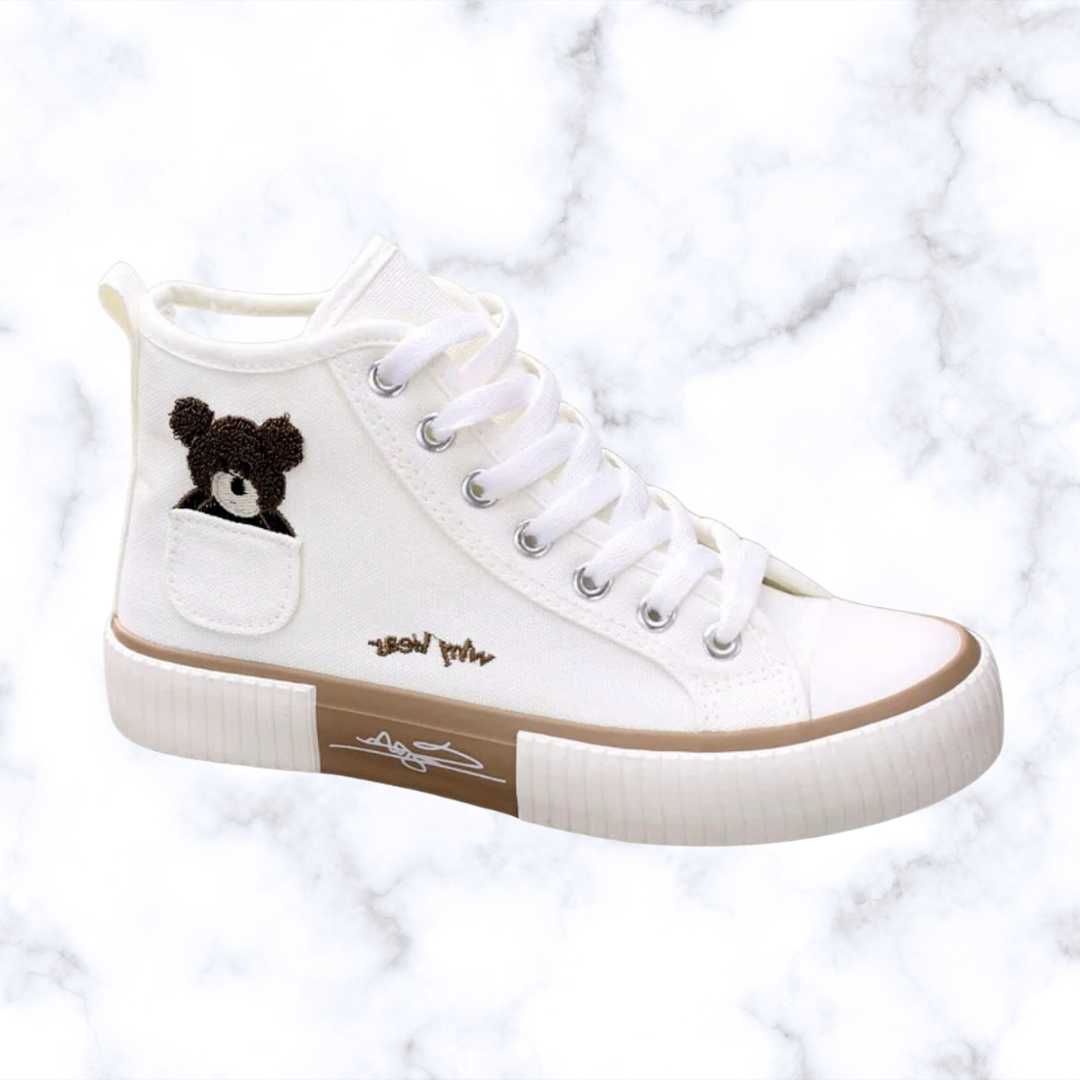 Breathable Canvas Bear Sneakers for Women – Casual High Top Sport Flats, Vulcanized Shoes