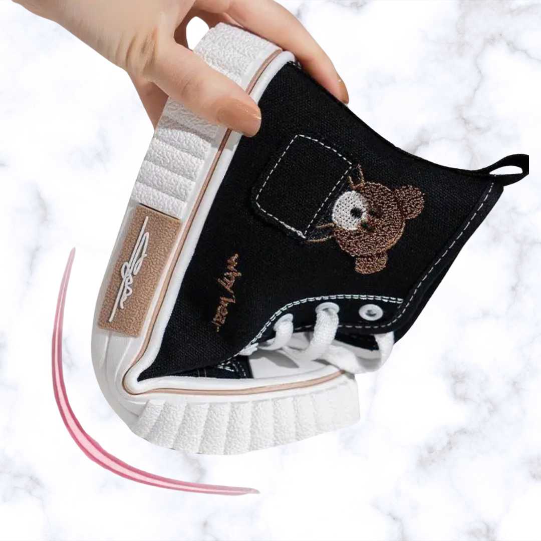 Breathable Canvas Bear Sneakers for Women – Casual High Top Sport Flats, Vulcanized Shoes