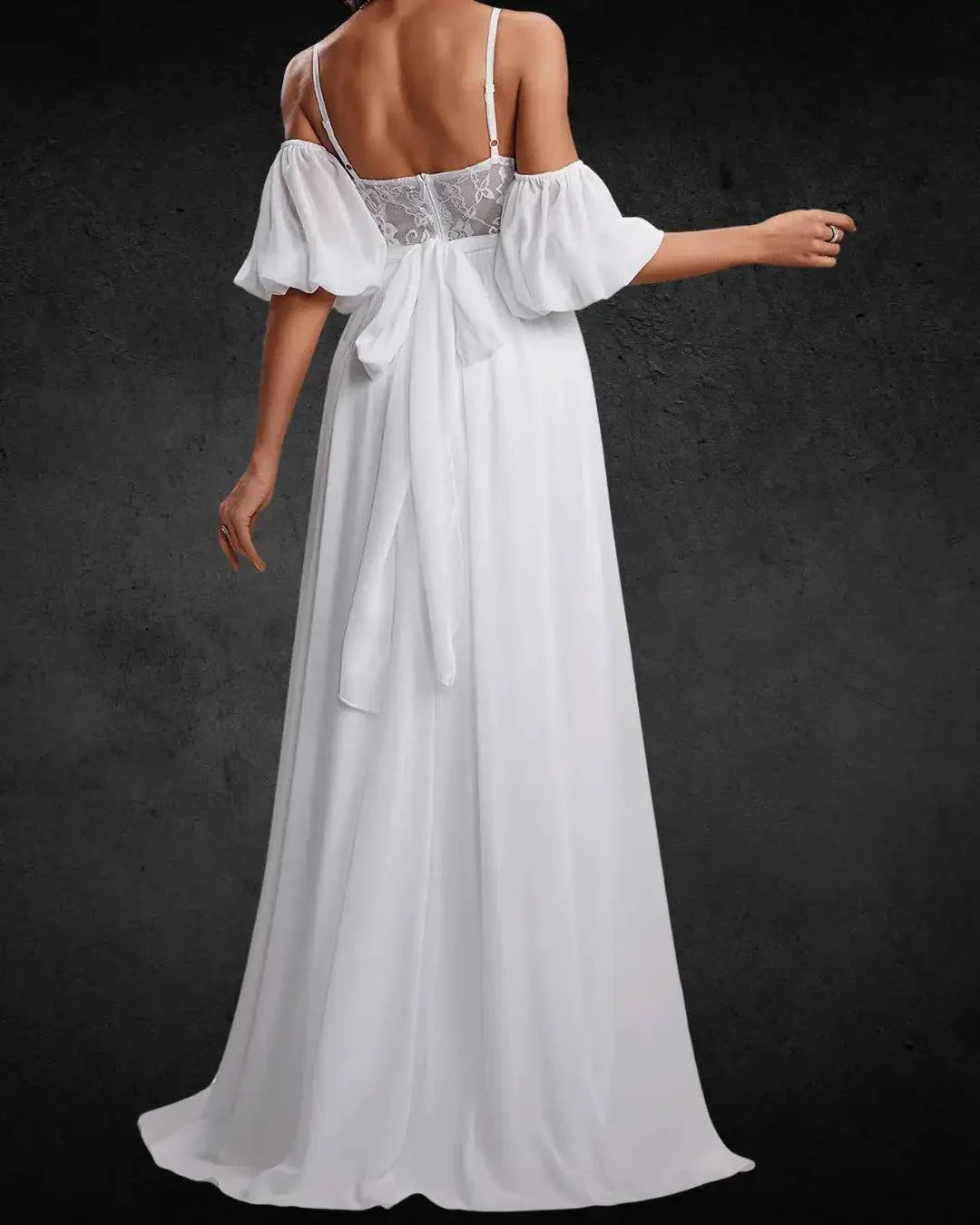 Chiffon Bridal Gown - V-Neck, Lace Details, Spring/Summer Wedding Dress