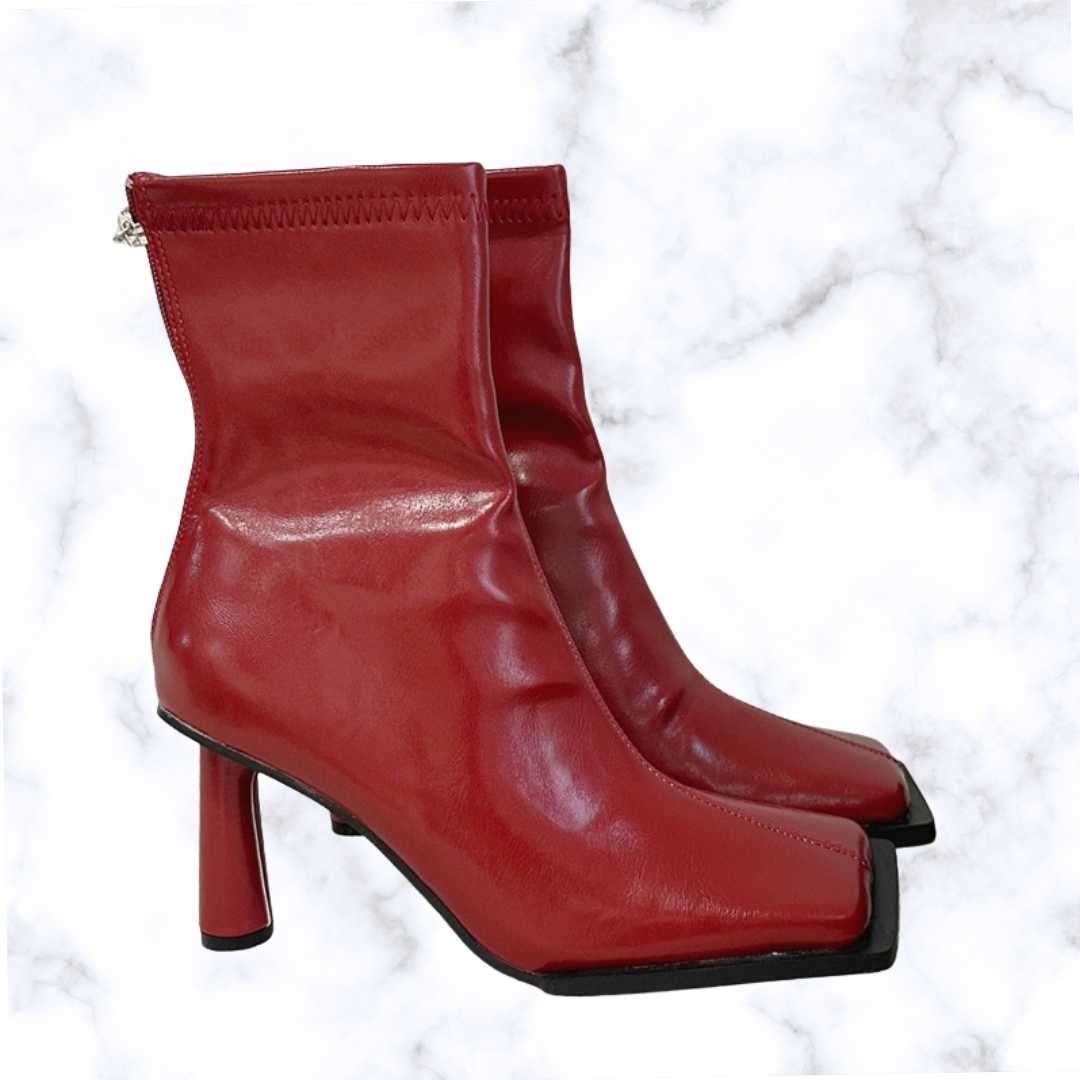 Cozy Soft PU Leather Women’s Ankle Boots with Square Toe and Stiletto Heels – Elegant Zip-Up Fashion Party Shoes