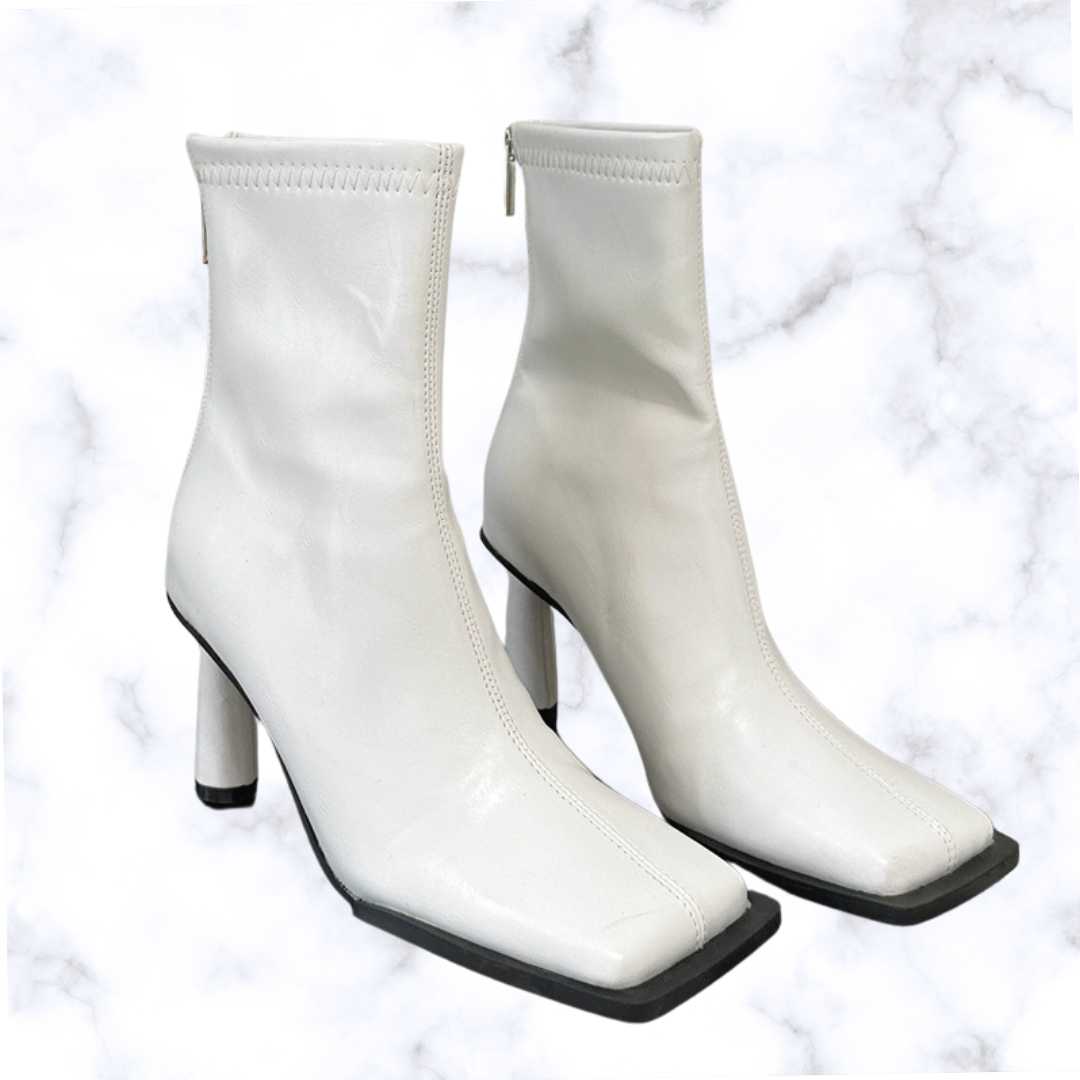 Cozy Soft PU Leather Women’s Ankle Boots with Square Toe and Stiletto Heels – Elegant Zip-Up Fashion Party Shoes