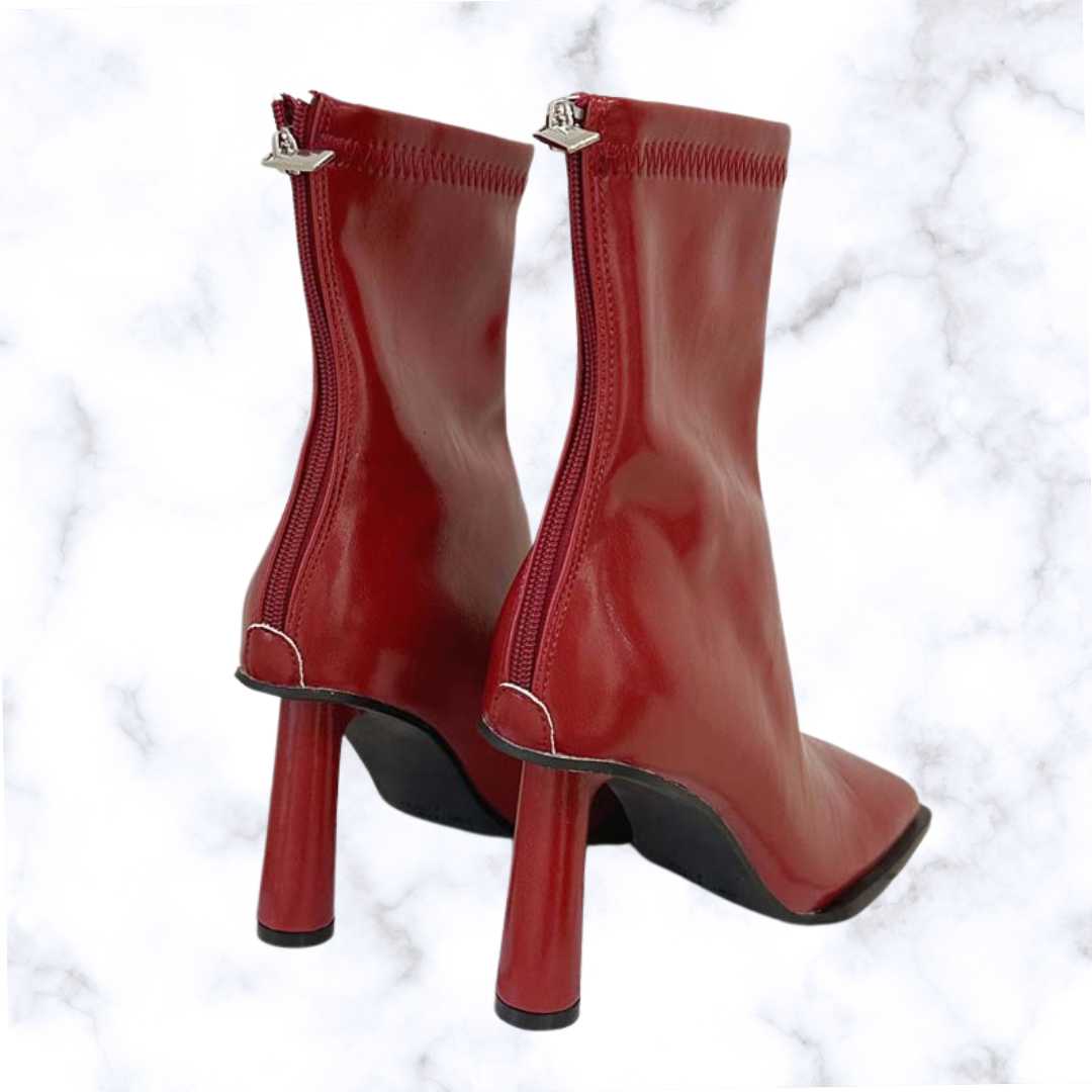 Cozy Soft PU Leather Women’s Ankle Boots with Square Toe and Stiletto Heels – Elegant Zip-Up Fashion Party Shoes